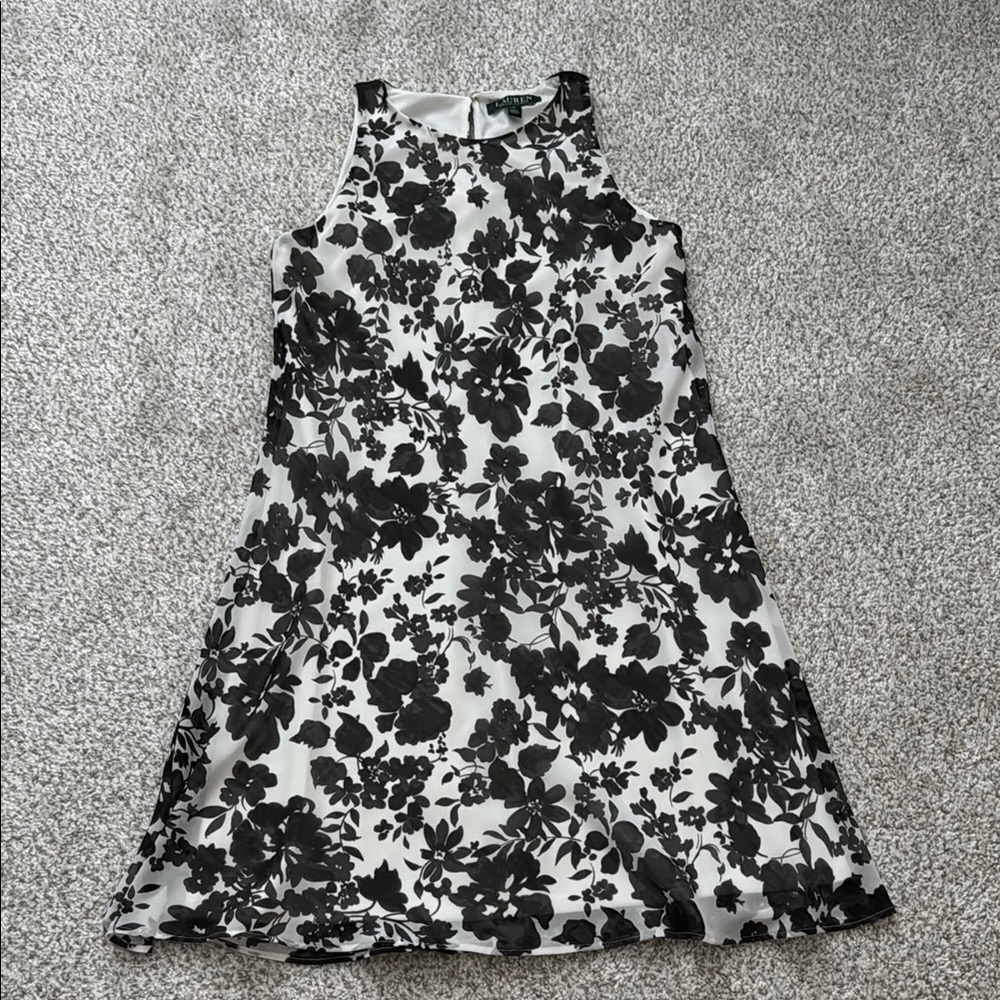 LAUREN Ralph Lauren Floral Black and White Sleeveless Dress.